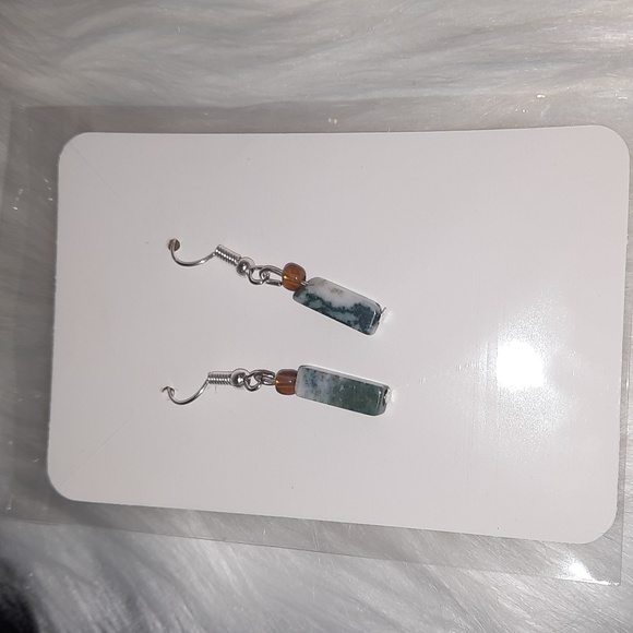 SOLD agate drop hook earrings silvertone - Picture 4 of 4